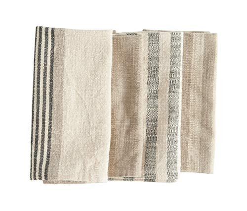 Creative Co-op Taupe, Black & Cream Striped Cotton Woven Napkins (Set of 4 Pieces) Entertaining Textiles, Multicolored, 4 Count