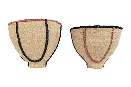 Creative Co-op 15" & 16" Handwoven Natural Seagrass Jute Trim (Set of 2 Sizes) Baskets, Multicolor