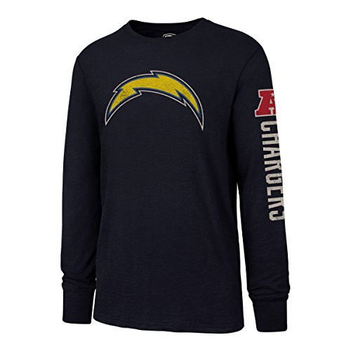 OTS NFL Los Angeles Chargers Men's Slub Long Sleeve Team Name Tee, Distressed Sinclair, Medium