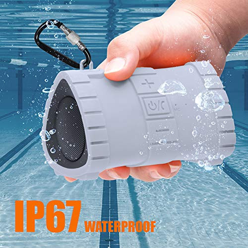 EBODA Waterproof Shower Bluetooth Speaker, Portable Bluetooth IPX7 Outdoor Speakers with Carabiner, 6W Crisp Sound, Built-in Mic, Hands-Free Calls, 2000mAh, 24H Playtime for Pool, Beach, Hiking-Gray