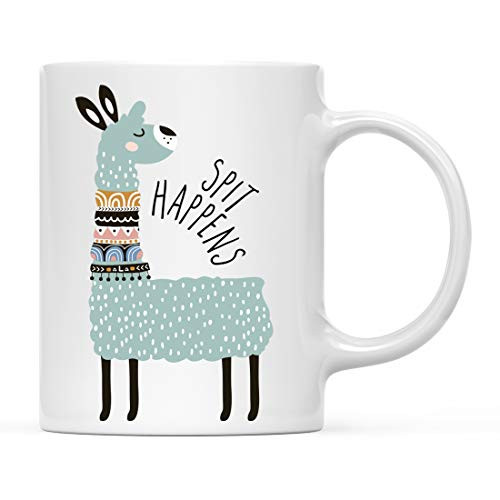Andaz Press 11oz. Funny Rude Coffee Mug Gag Gift, Llama Graphic, Spit Happens, 1-Pack