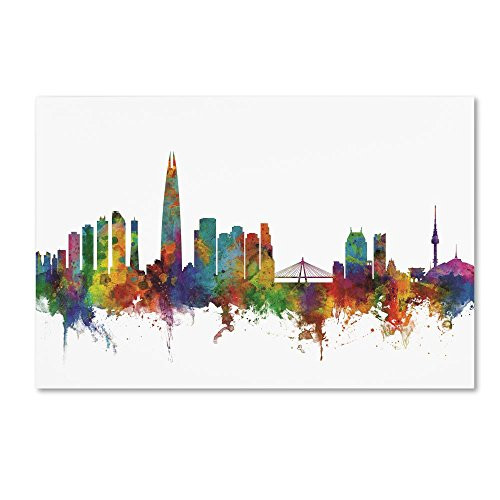 Seoul Skyline South Korea II by Michael Tompsett, 12x19-Inch Canvas Wall Art