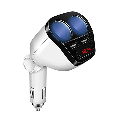 ONEVER 1 to 2 Sockets Cigarette Lighter Splitter, Dual USB Car Charger Adapter with Voltage Display Compatible for iPhone7 7s iPad mini Samsung Galaxy, 12-24V Voltage, Suitable for Various Cars