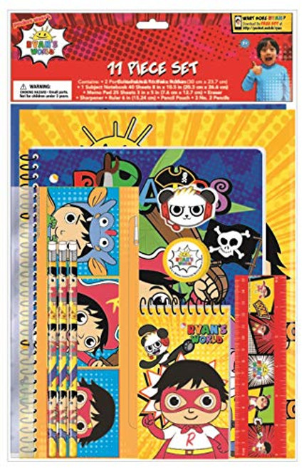 Innovative Designs Ryan's World School Supplies Set with Pencil Case, Notebook, Pencils - 11 Pc. Set