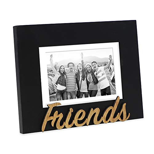 Isaac Jacobs Black Wood Sentiments Friends Picture Frame, 5x7 inch with Mat, Photo Gift for Friend, Display on Tabletop, Desk (Black, 5x7 (Matted 4x6))