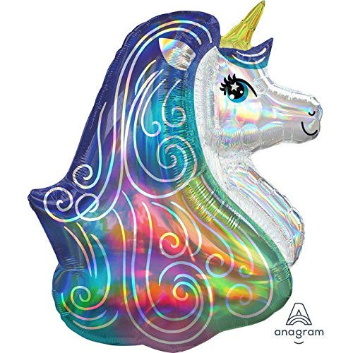 Iridescent Rainbow Unicorn Shaped Jumbo 30" Foil Balloon (1)