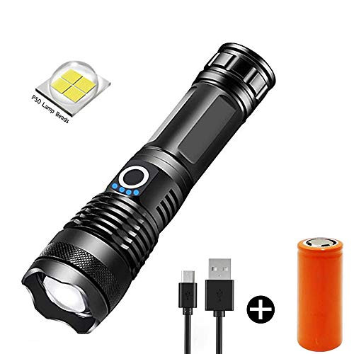 5000 Lumen Rechargeable Tactical Flashlight,XHP50 LED for Hiking Hunting Camping Emergency Outdoor Sport(Include 26650 Battery)