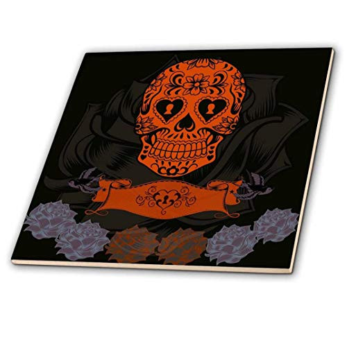 3D Rose Day of The Dead. Cool Design Grey, Orange/Black/Gray