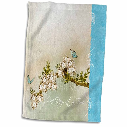 3D Rose Spiritual One Day at A Time Turquoise Butterflies Towel, 15" x 22", Multicolor