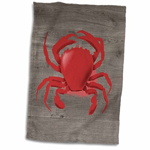 3D Rose Image of Red Crab On Weathered Planks Hand Towel, 15" x 22"