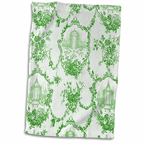 3D Rose Garden French Lime. Popular Toile Print Hand Towel, 15" x 22", Multicolor