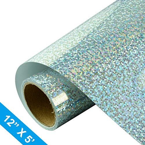 KISSWILL Holographic Heat Transfer Vinyl (HTV): 12 inch x 5 feet Roll?HTV Vinyl Pack for T Shirts & Other Fabrics, Easy to Cut, Weed & Press (Holographic Silver) KISSWILL Holographic Heat Transfer Vinyl (HTV): 12 inch x 5 feet Roll?HTV Vinyl Pack for T Shirts & Other Fabrics, Easy to Cut, Weed & Press (Holographic Silver)