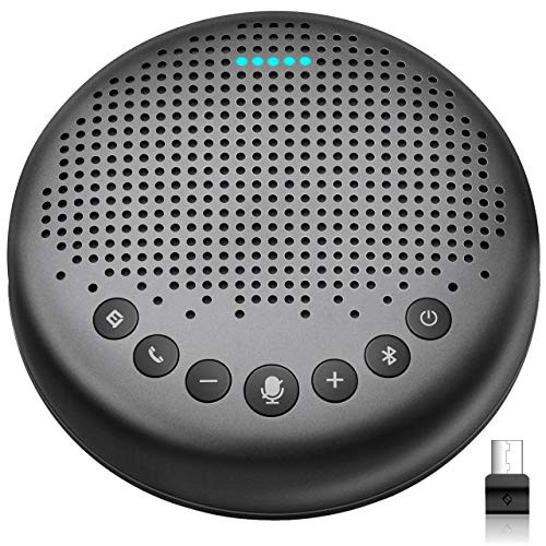 Bluetooth Speakerphone  eMeet Luna Updated AI Noise Reduction Algorithm Featured, Daisy Chain, USB Conference Speaker Phone w/Dongle for Home Office, 360° Voice Pickup for up to 8 People