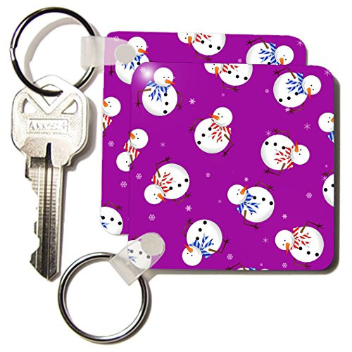3dRose Cute Holiday Snowman Print Purple - Key Chains, 2.25 x 4.5 inches, set of 2 (kc_31197_1)