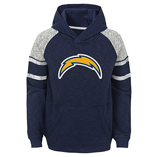 NFL LA Chargers Kids Linebacker Raglan Hooded Pullover, Dark Navy, Kids Medium(5-6)