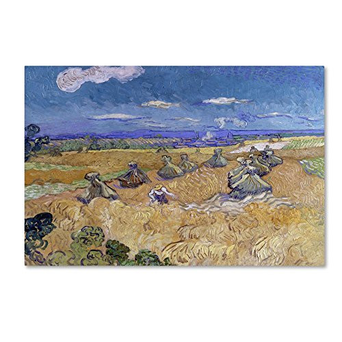 Wheat Fields With Reaper At Auvers by Van Gogh, 12x19-Inch Canvas Wall Art