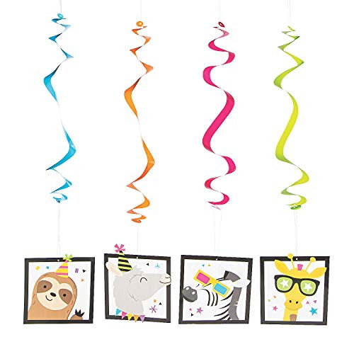 Fun Express - Party Animal Dangling Swirls Oversized for Birthday - Party Decor - Hanging Decor - Spirals & Swirls - Birthday - 12 Pieces