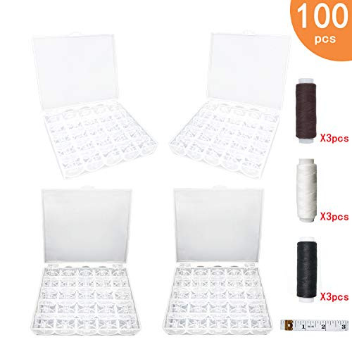 100 Pieces Plastic Sewing Bobbins Sewing Machine Bobbins with Case and Sewing Thread for Brother Singer Babylock Janome Kenmore (Transparent)