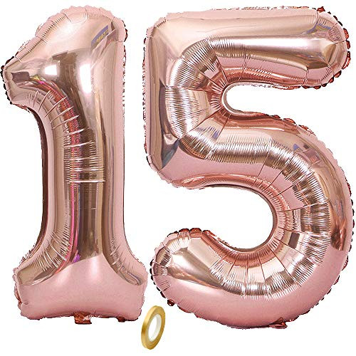 Jurxy Large Foil Mylar Balloons 40 Inch Rose Gold Number Balloons Giant Jumbo Birthday Balloons for Birthday Party Decorations - Rose Gold 15