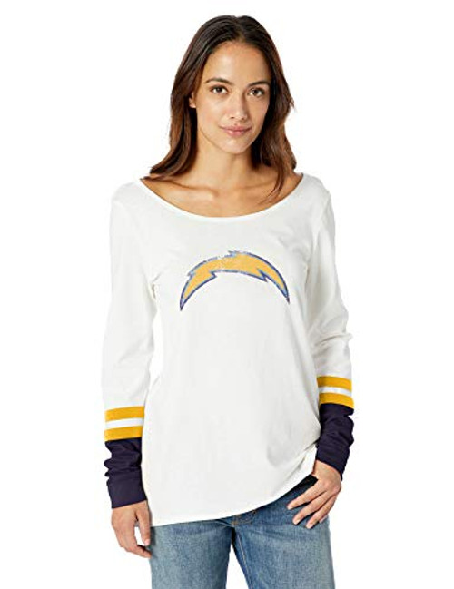 OTS NFL Los Angeles Chargers Women's Scoop Back Long Sleeve Tee, Distressed Logo, Large OTS NFL Los Angeles Chargers Women's Scoop Back Long Sleeve Tee, Distressed Logo, Large