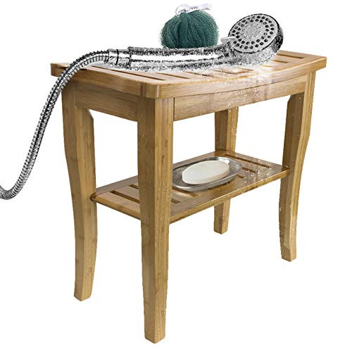 Sorbus Bamboo Shower Bench Stool with Shelf 2-Tier Wood Storage & Seating for Bathroom, Shower Bench Chair, Bath Stool, Spa Sauna Seat Sorbus Bamboo Shower Bench Stool with Shelf 2-Tier Wood Storage & Seating for Bathroom, Shower Bench Chair, Bath Stool, Spa Sauna Seat