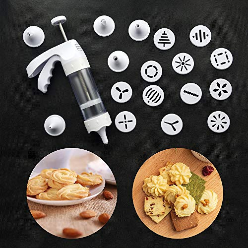 Cookie Press Gun Maker - Cookie Press Kit Set Classic Biscuit Maker with 6 icing tips and 12 Decorative Discs for Biscuit Cookie Cake Baking