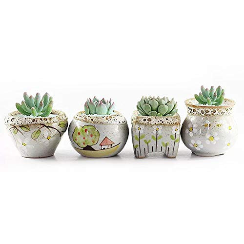 LM 4 Pcs Creative Plants Pot Ceramics Flower Pot Planter Garden Bonsai Succulent Plants Desk Flower Pot, Cactus Plant Pot Flower Pot/Container
