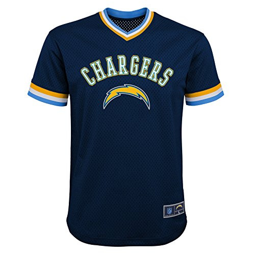 NFL LA Chargers Youth Boys Twill V-Neck Mesh Fashion Top Dark Navy, Youth Small(8)
