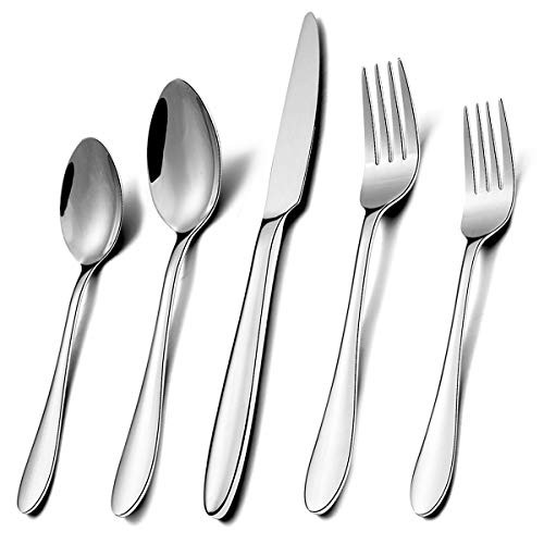 Silverware Set, 40-Piece Flatware Set, Wildone Stainless Steel Tableware Cutlery Set Service for 8, Include Dinner Knives/Forks/Spoons, Mirror Polished, Dishwasher Safe