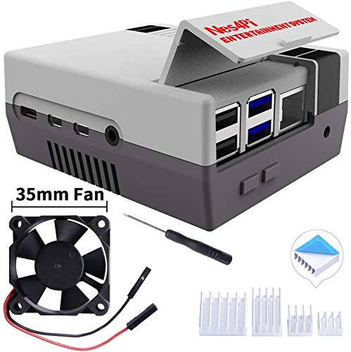 GeeekPi Retro Gaming Nes4Pi Case for Raspberry Pi 4 Model B, Raspberry Pi 4 Case with Fan Raspberry Pi Cooling Fan Raspberry Pi Heatsinks for Raspberry Pi 4 Model B (Case)