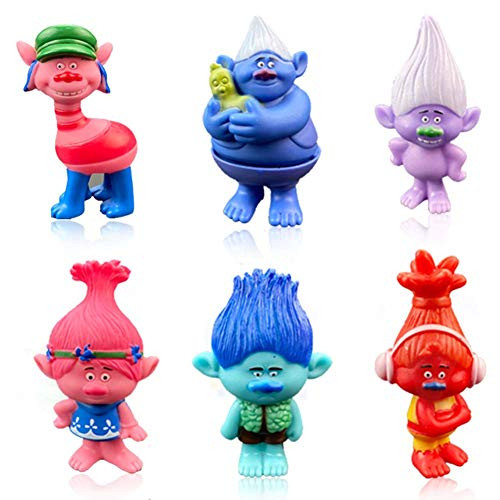 MEMOVAN Trolls Doll Cake Toppers 6pcs, Mini Trolls Toys, Trolls Doll Action Figures Birthday Cake Topper Cupcake Topper, Troll Cake Decoration for Kids Birthday Baby Shower Troll Theme Party