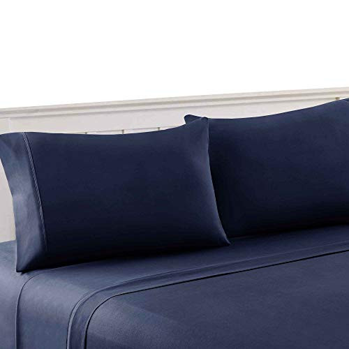 Bezons 3 Piece Twin Size Plain Sheet Set, Navy Blue