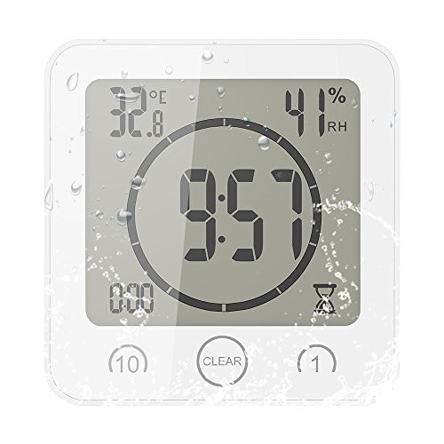 FORNORM Shower Clock Waterproof Digital Clock Timer with Alarm Temperature Humidity Display/Countdown Timer/Battery Power