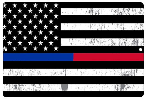 Rogue River Tactical Thin Blue Red Line Police Officer & Firefighter Flag Metal Tin Sign Wall Decor Man Cave Bar Support PD FD