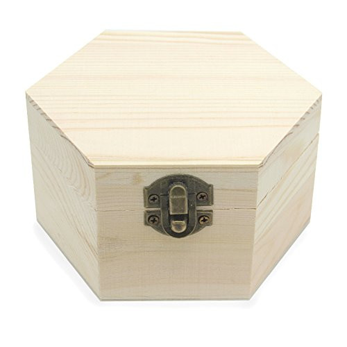 AVESON Plain Unfinished Box, Hexagon Unpainted Wooden Jewelry Box DIY Storage Chest Treasure Toy Case 13x 11x 7cm