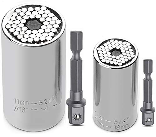 URGENEX Universal Socket Wrench Set (11-32mm 7-19mm) Professional Sockets Tools Multi-function Wrench Repair Kit with Power Drill & Ratchet Wrench Adapter Chrome Vanadium Steel Silver