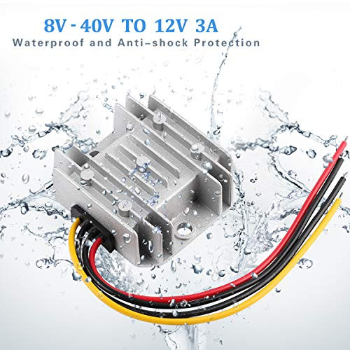 DC Voltage Converter Automatic Buck Boost Converter DC 8V-40V to 12V 3A 36W Step Down Up Regulator Waterproof Module Transformer for Golf Cart Club Car