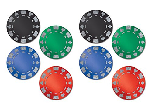 Beistle 54923 8 Piece Glittered Foil Poker Chip Cutouts, 12.25", Multicolor