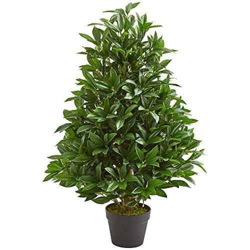 Nearly Natural 3-Ft. Bay Leaf Artificial Topiary UV Resistant (Indoor/Outdoor) Silk Trees Green