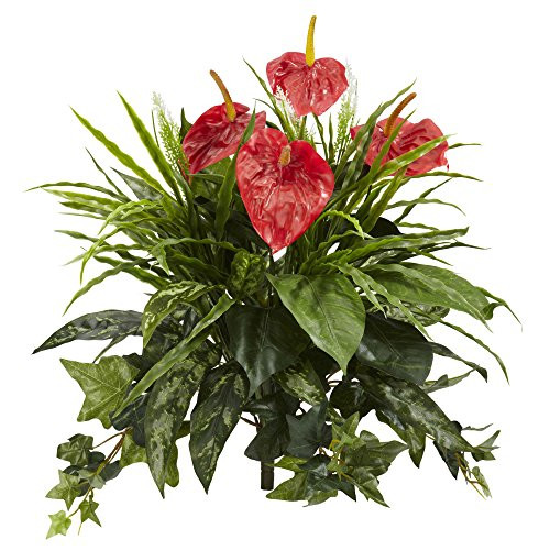 Nearly Natural 24 Mixed Anthurium (Set of 2) Artificial Plant, Red