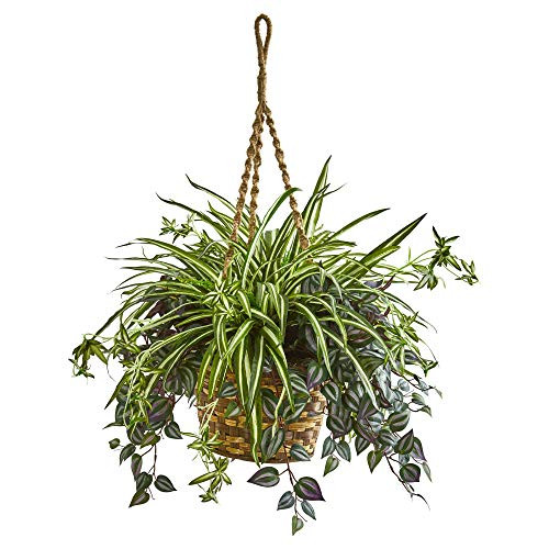 Nearly Natural 30-in. Wandering Jew & Spider Artificial Hanging Basket Silk Plants Green