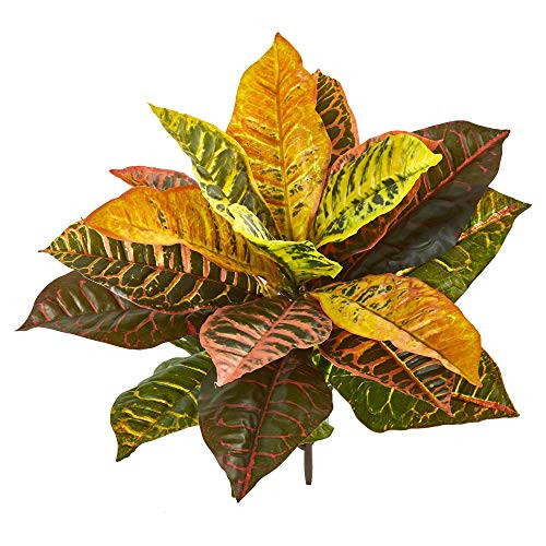 Nearly Natural 21 Garden Croton Artificial (Real Touch) (Set of 4) Silk Plants, Mixed