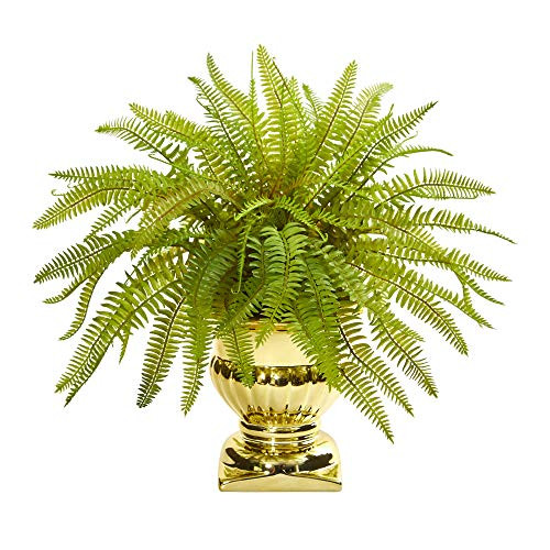 Nearly Natural 20 Fern Artificial Gold Urn Silk Plants Green