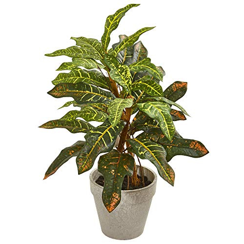 Nearly Natural 2 Croton Artificial Silk Plants Green