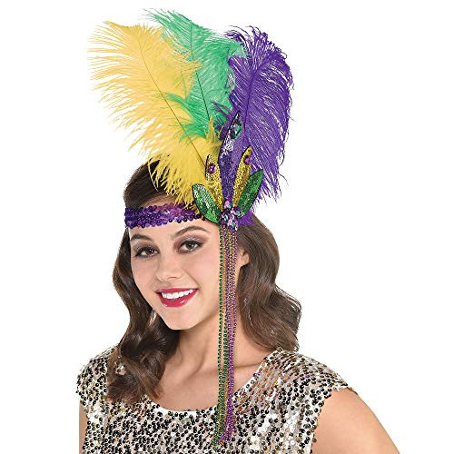 Amscan 3901492 Mardi Gras Party, Feather Sequin Headband, 12" 1 ct