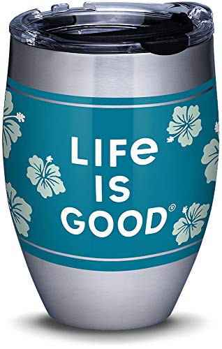 Tervis Life is Good - Green Hibiscus Stainless Steel Insulated Tumbler with Lid, 12 oz, Silver
