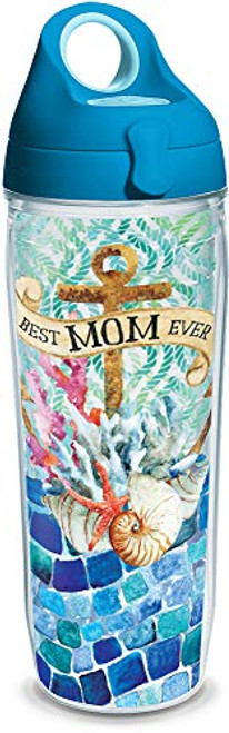 Tervis Best Mom Coastal Insulated Tumbler with Wrap and Lid, 24 oz Water Bottle - Tritan, Clear