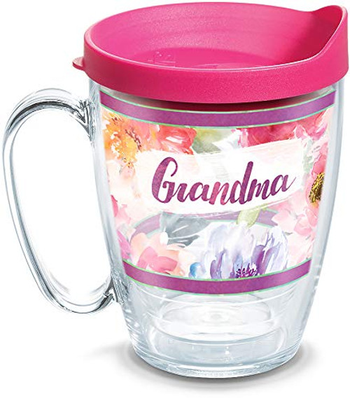 Tervis Grandma Large Blooms Insulated Tumbler with Wrap and Lid, 16 oz Mug - Tritan, Clear