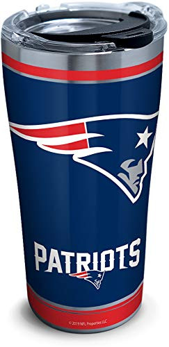 Tervis NFL New England Patriots - Touchdown Stainless Steel Insulated Tumbler with Clear and Black Hammer Lid, 20 oz, Silver