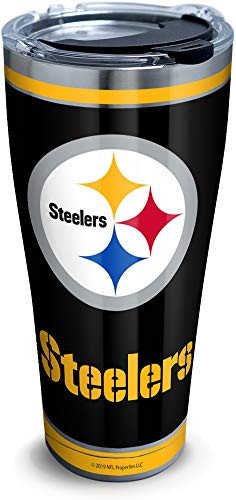 Tervis 1324179 NFL Pittsburgh Steelers - Touchdown Stainless Steel Insulated Tumbler with Clear and Black Hammer Lid, 30 oz, Silver